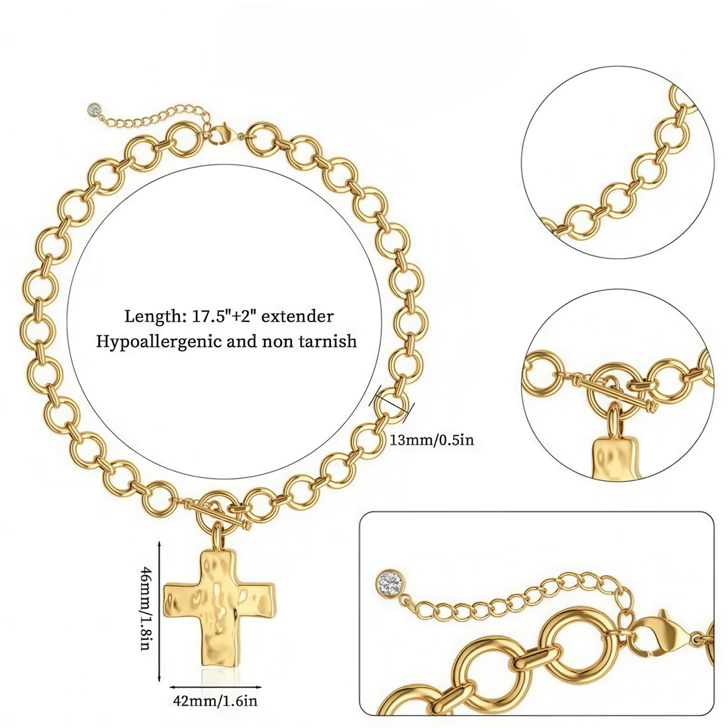 Klerona & Co. Bold Hammered Cross Necklace - Klerona & Co