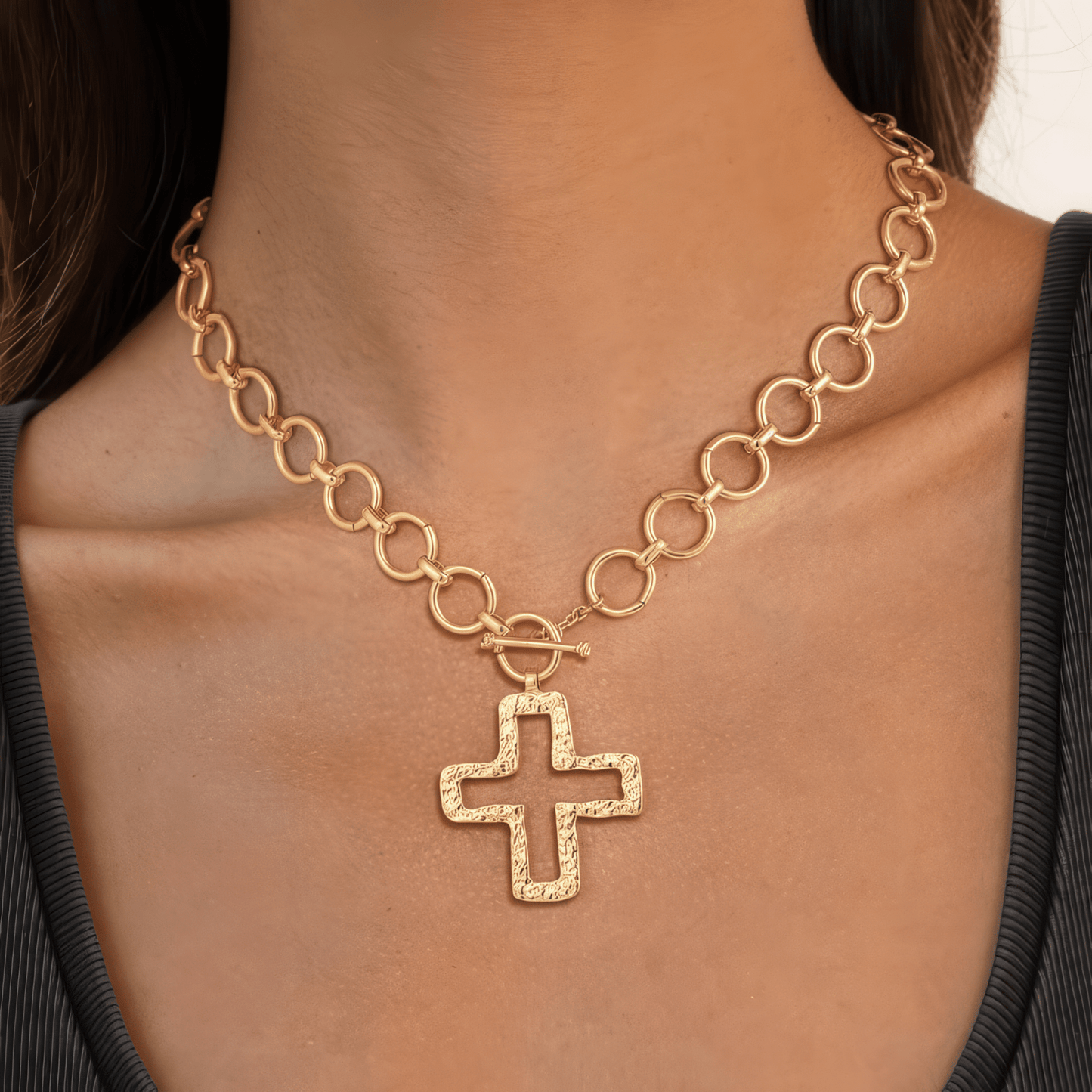 Klerona & Co. Bold Hammered Cross Necklace - Klerona & Co
