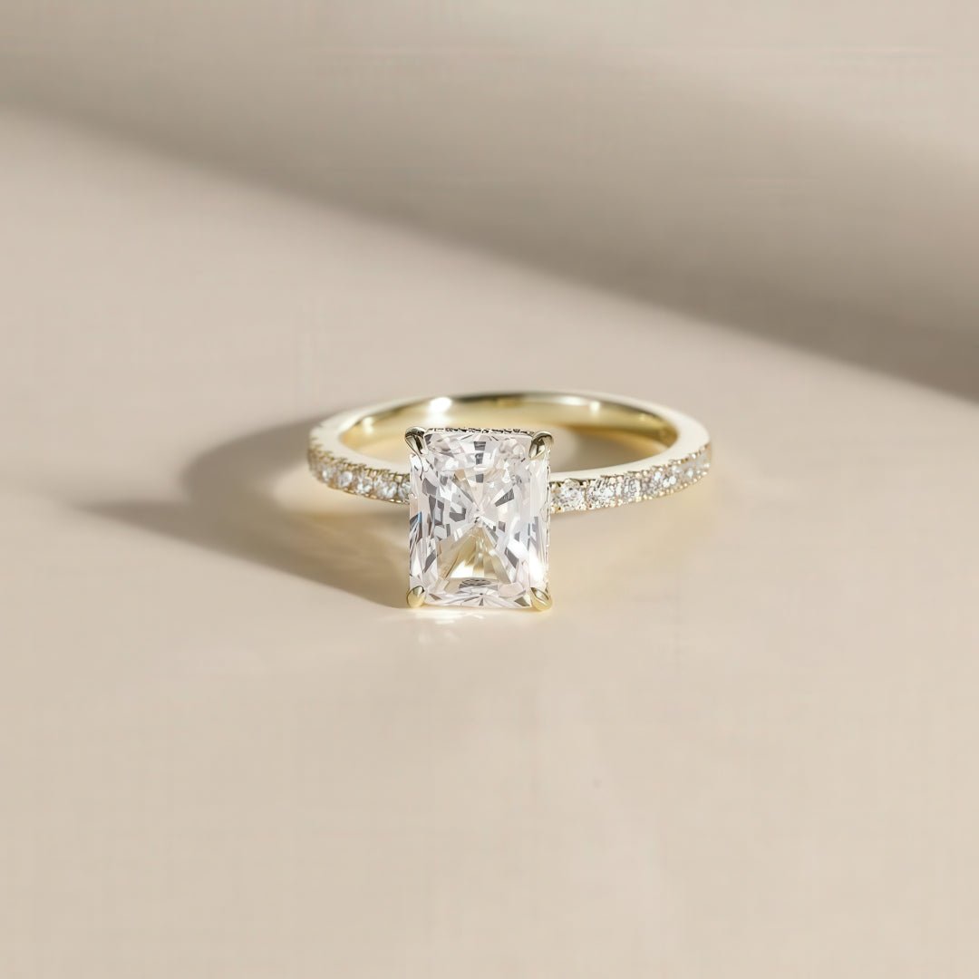 Detailed shot of oval-cut zirconia gemstone set in polished sterling silver band.