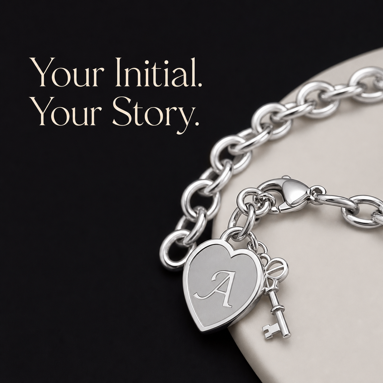 Initial Heart Key Bracelet