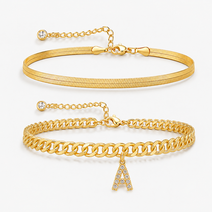 2 Piece Initial Anklet Set