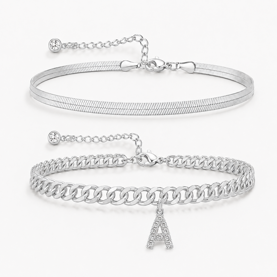 2 Piece Initial Anklet Set