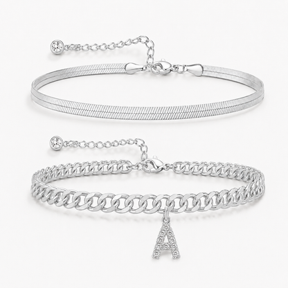 2 Piece Initial Anklet Set