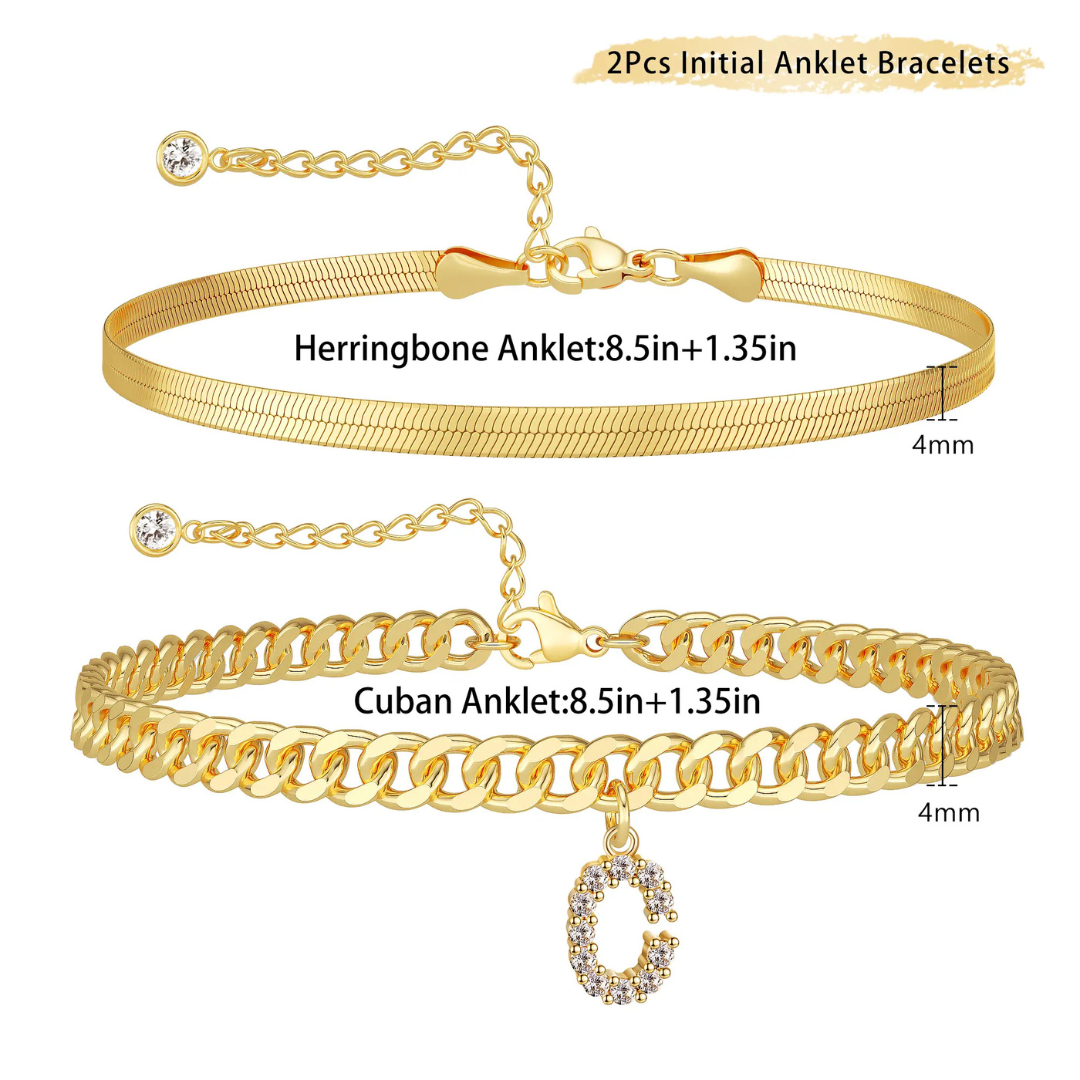 2 Piece Initial Anklet Set