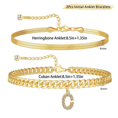 2 Piece Initial Anklet Set
