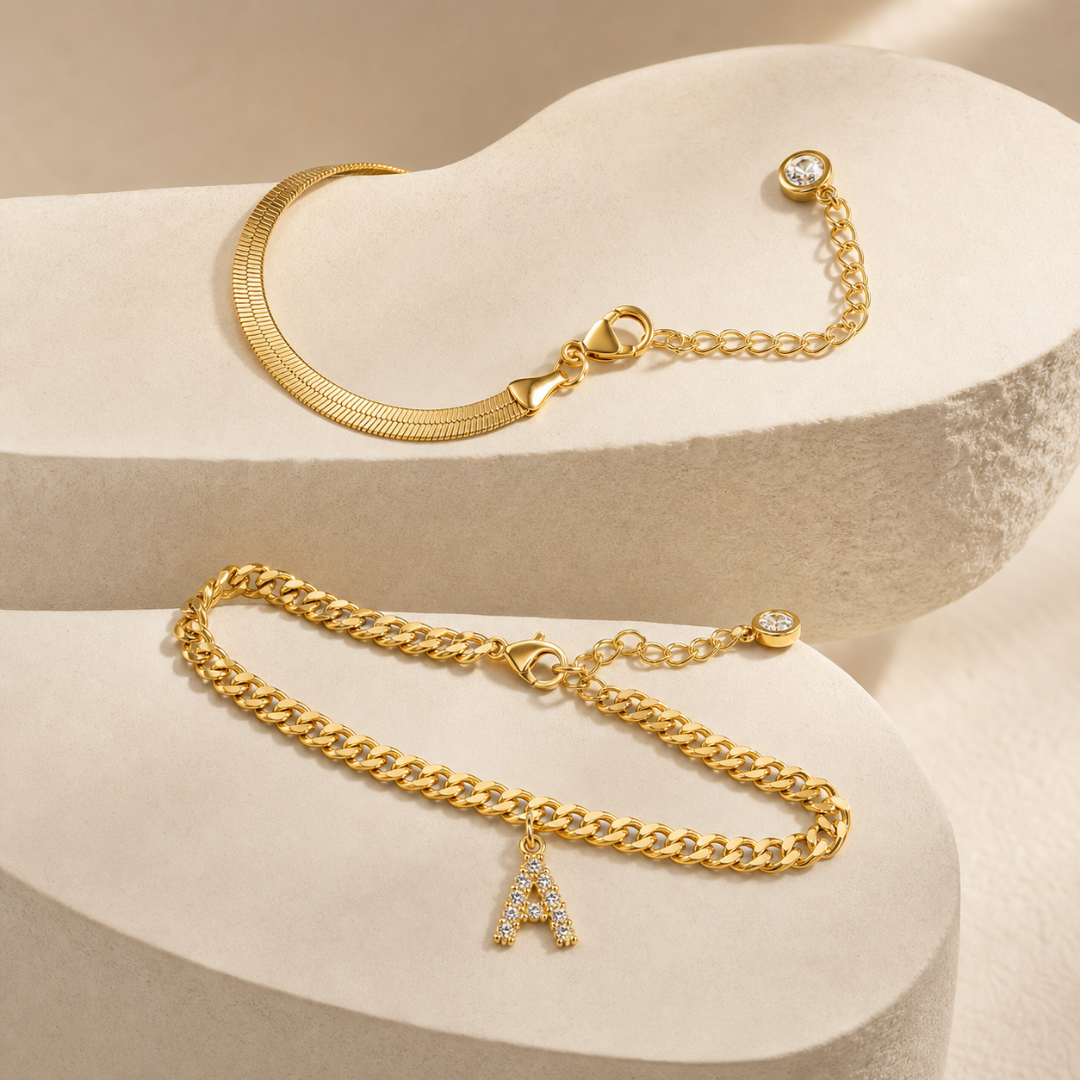 2 Piece Initial Anklet Set