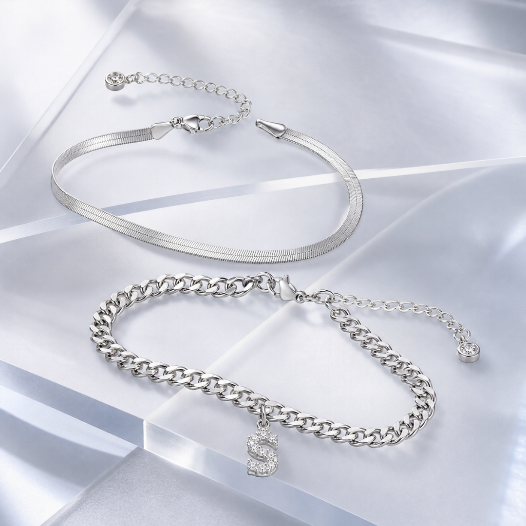 2 Piece Initial Anklet Set