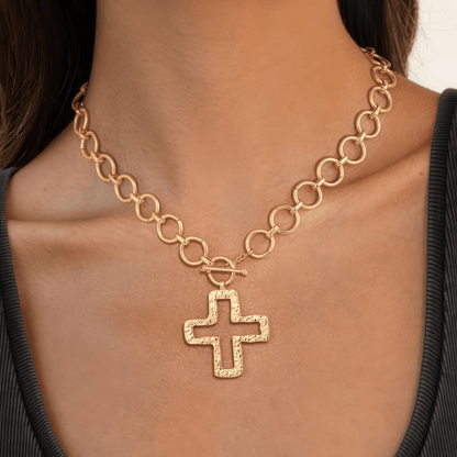 Klerona & Co. Bold Hammered Cross Necklace - Klerona & Co