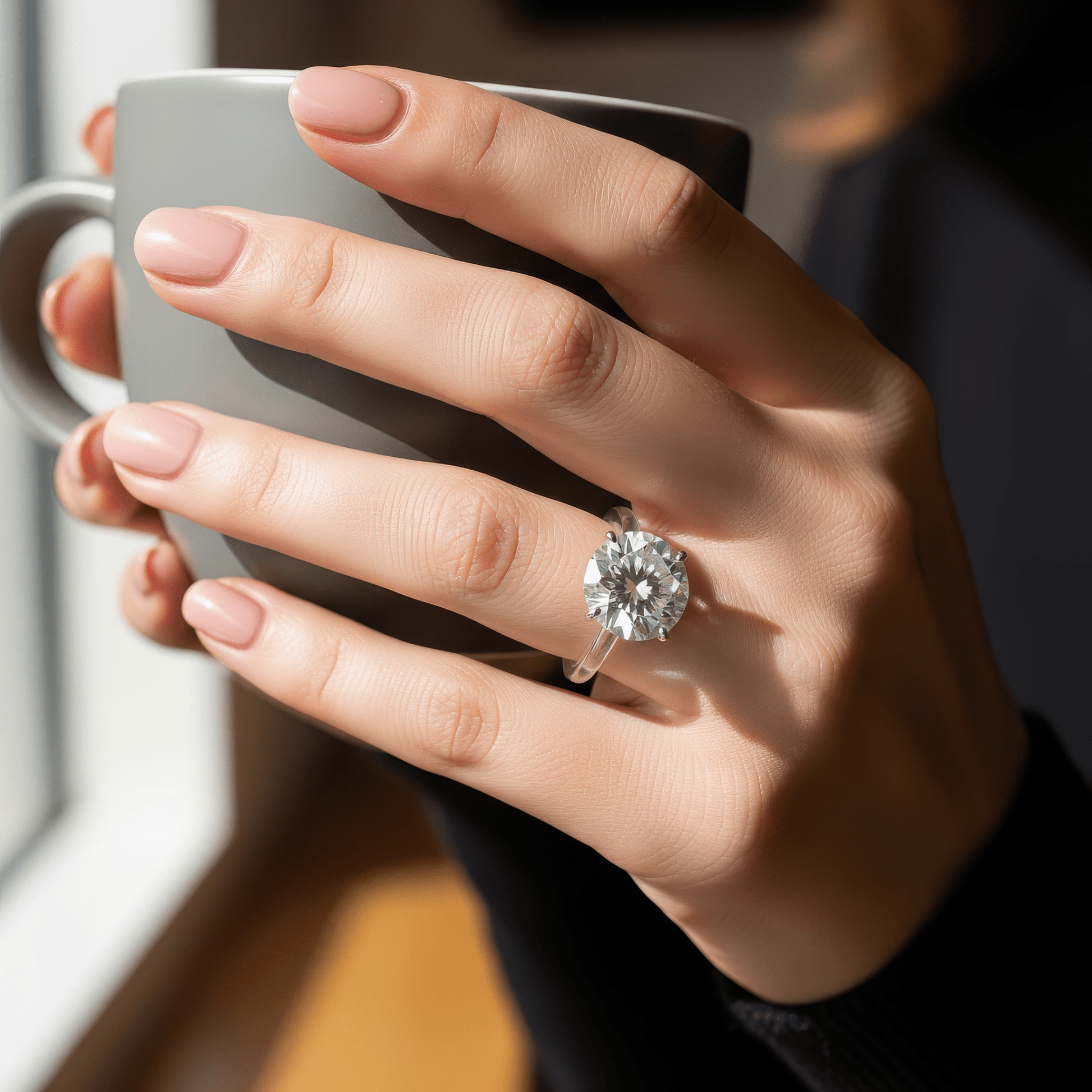 Klerona wish ring – round brilliant moissanite with illusion of floating on finger