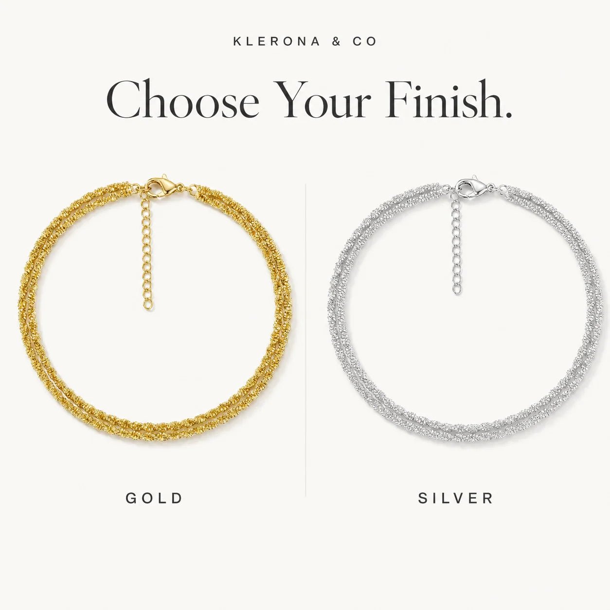 Gold and silver double-strand anklet finish comparison